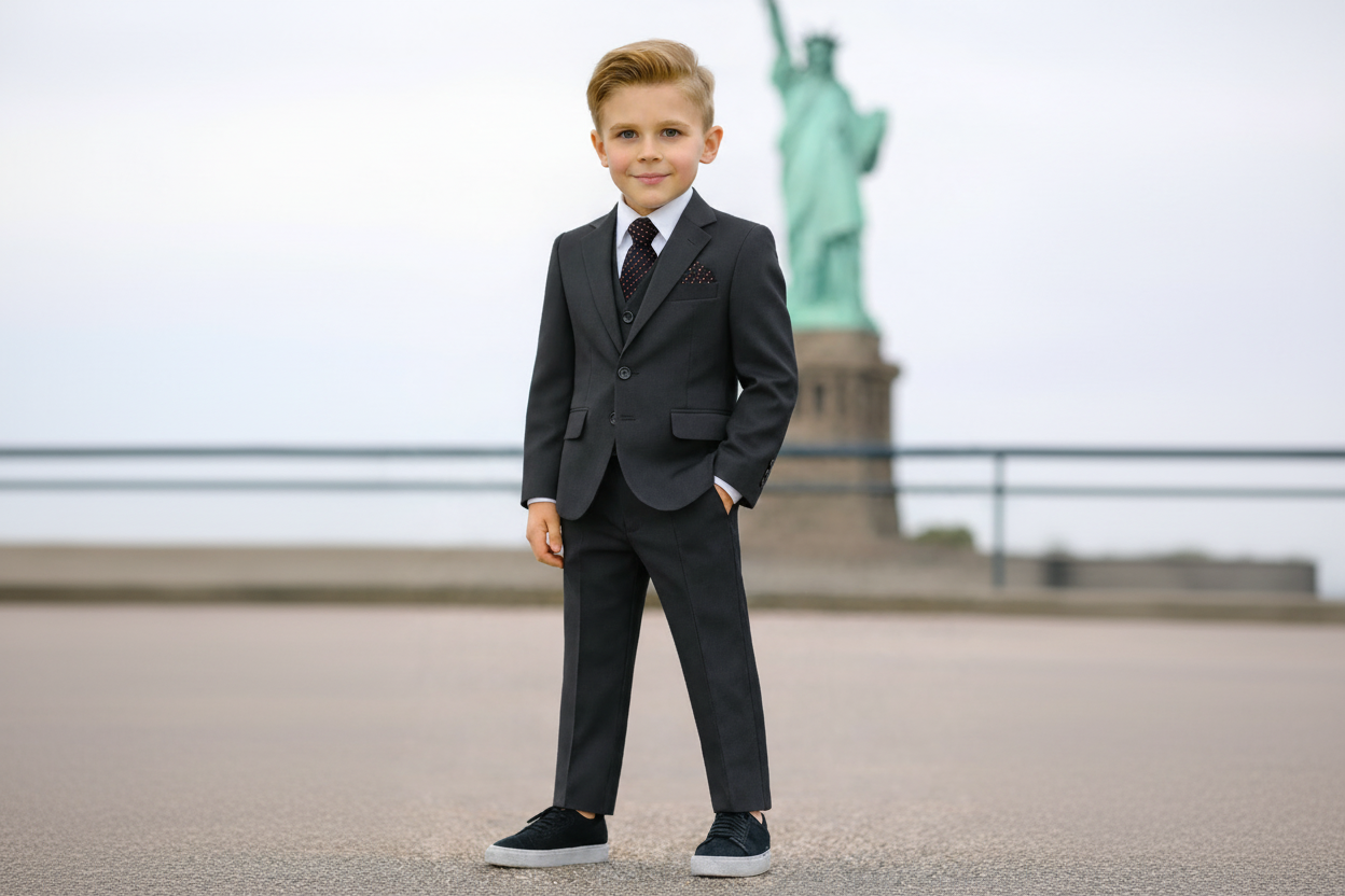 Johnnie Lene Boys 4-Piece Suit Set – Slim Fit Formal Outfit with Vest & Tie - Charcoal