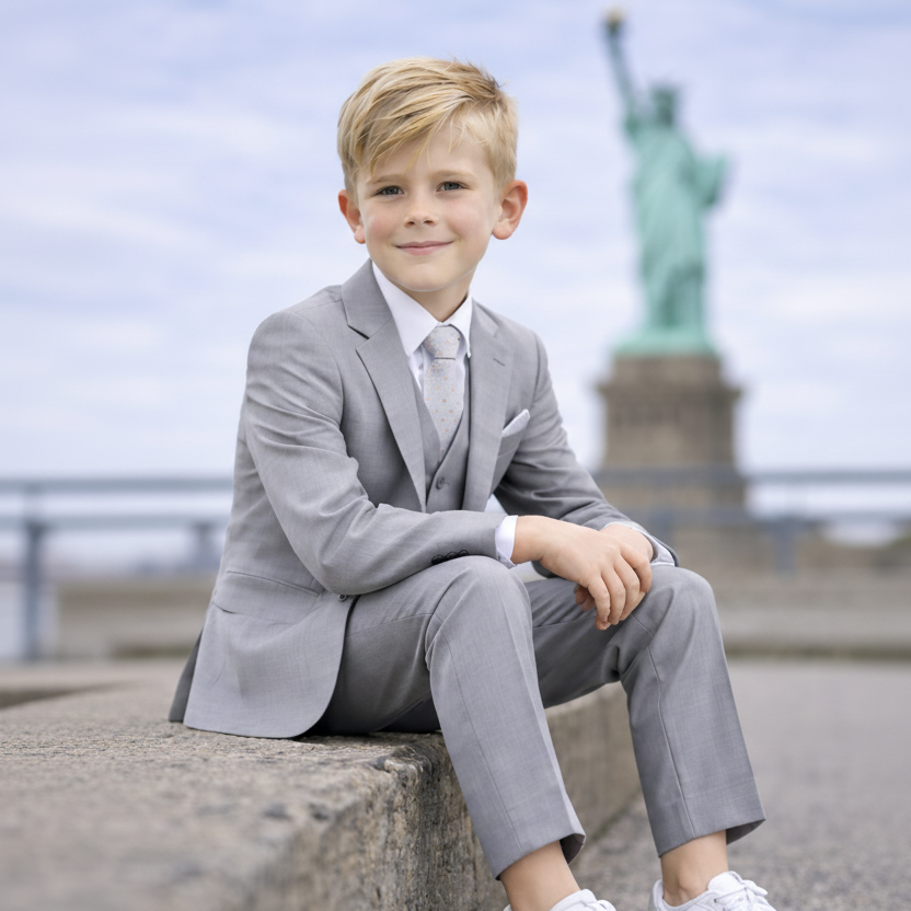 Johnnie Lene Boys 4-Piece Suit Set – Slim Fit Formal Outfit with Vest & Tie - Silver