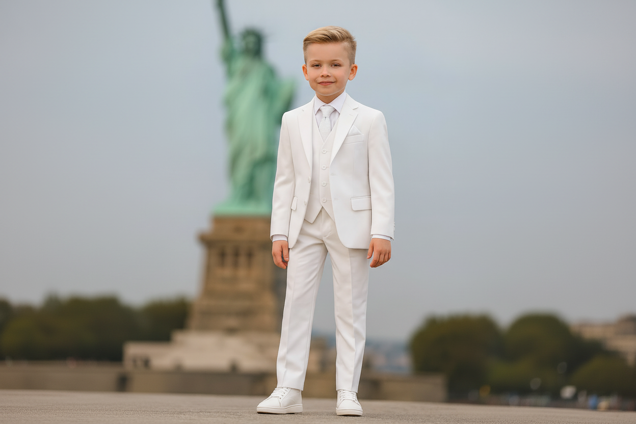 Johnnie Lene Boys 4-Piece Suit Set – Slim Fit Formal Outfit with Vest & Tie - White