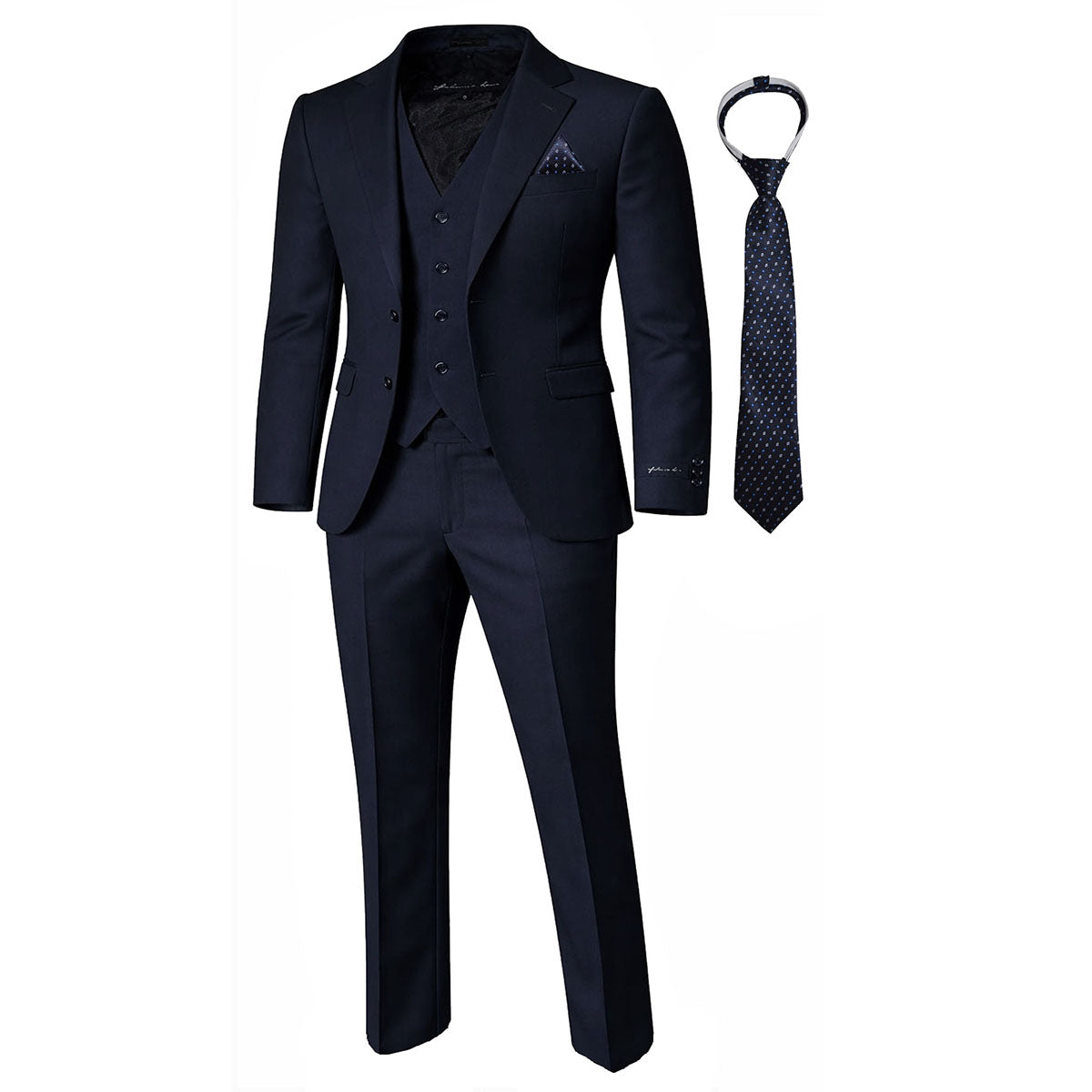 Johnnie Lene Boys 4-Piece Suit Set – Slim Fit Formal Outfit with Vest & Tie - Navy - 20