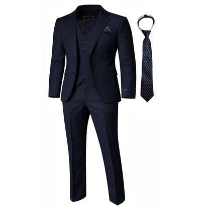 Johnnie Lene Boys 4-Piece Suit Set – Slim Fit Formal Outfit with Vest & Tie - Navy - 20