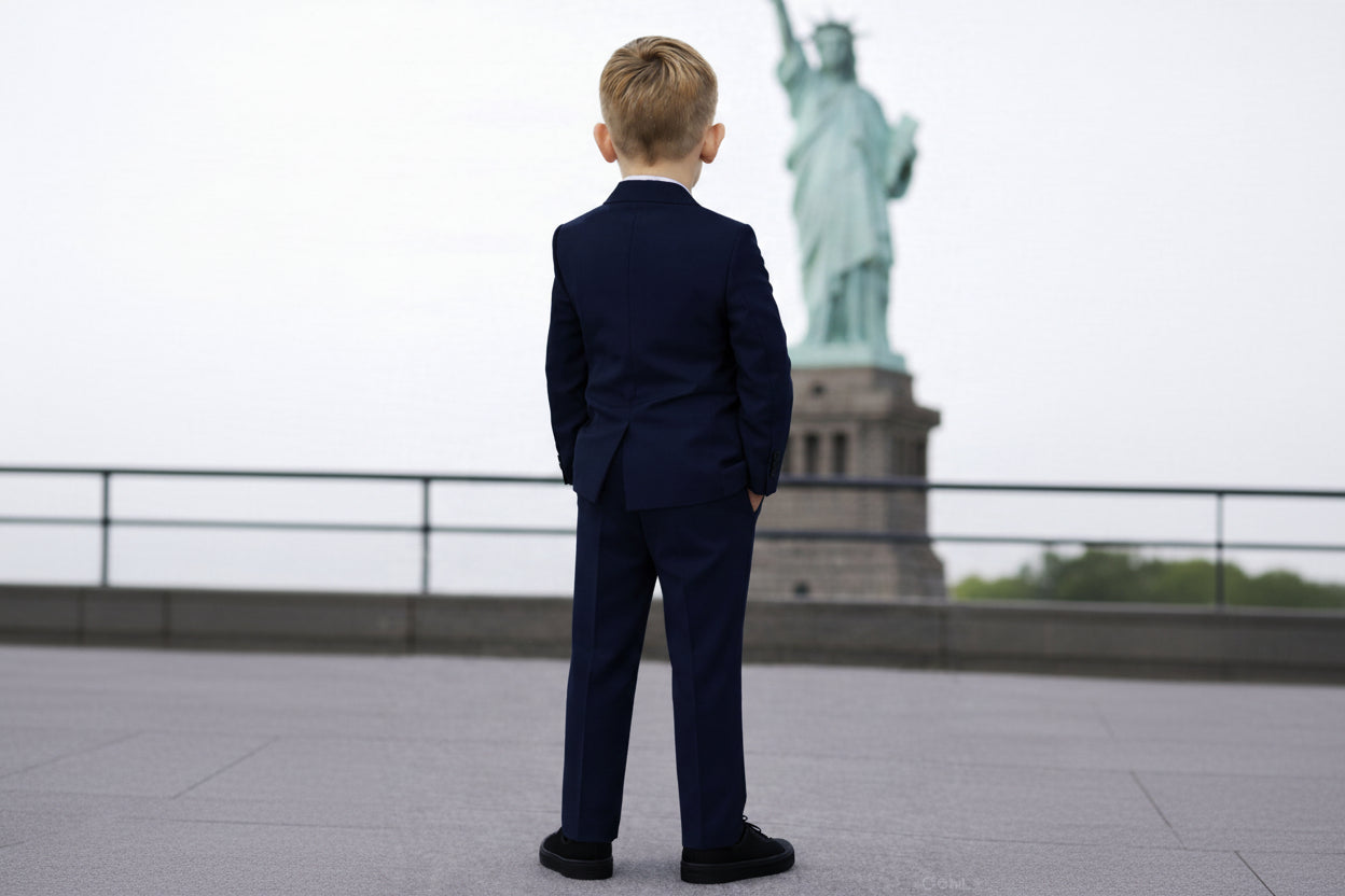 Johnnie Lene Boys 4-Piece Suit Set – Slim Fit Formal Outfit with Vest & Tie - Navy