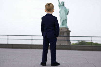 Johnnie Lene Boys 4-Piece Suit Set – Slim Fit Formal Outfit with Vest & Tie - Navy