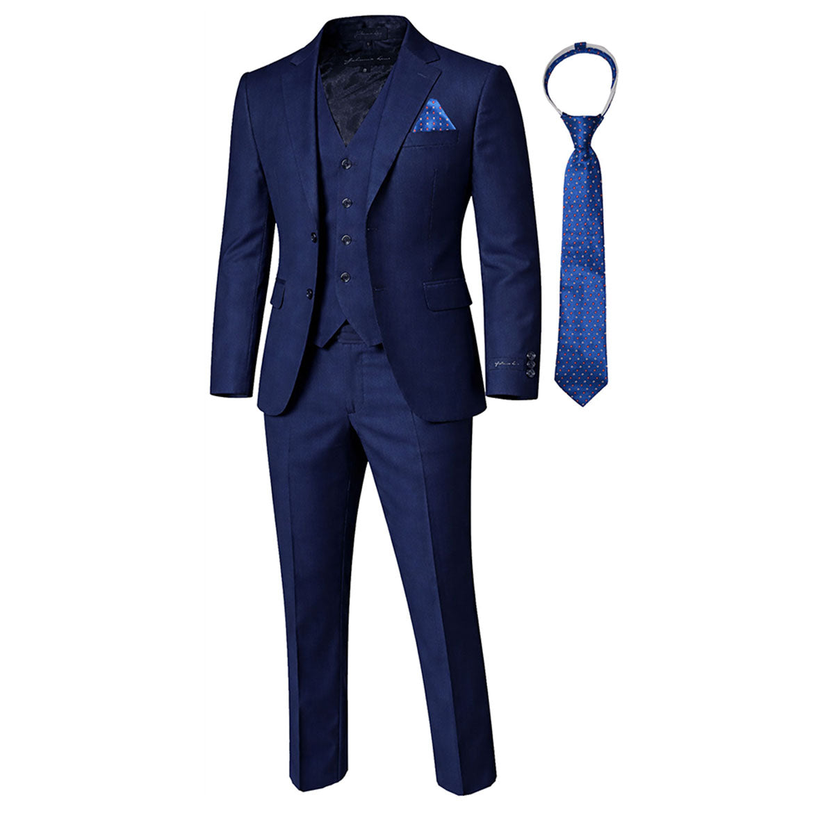 Johnnie Lene Boys 4-Piece Suit Set – Slim Fit Formal Outfit with Vest & Tie - Royal - 20