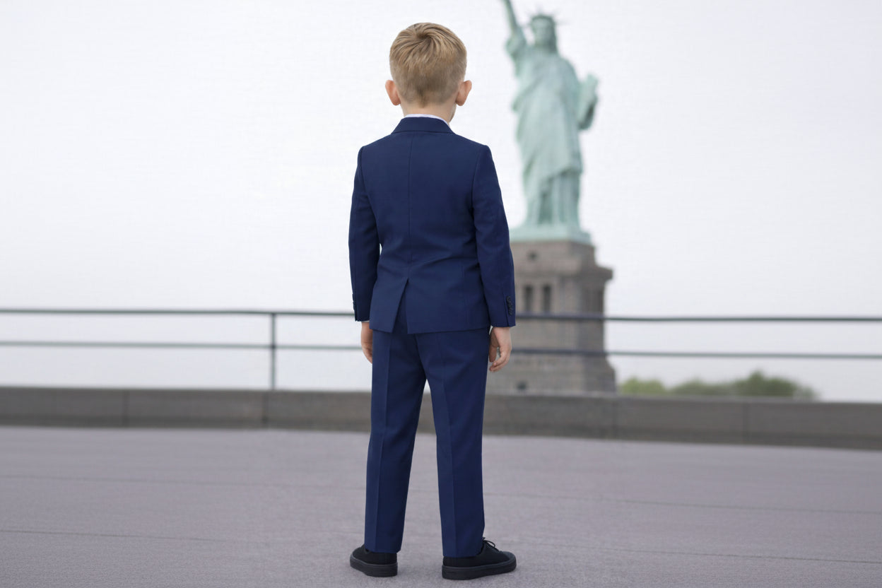 Johnnie Lene Boys 4-Piece Suit Set – Slim Fit Formal Outfit with Vest & Tie - Royal