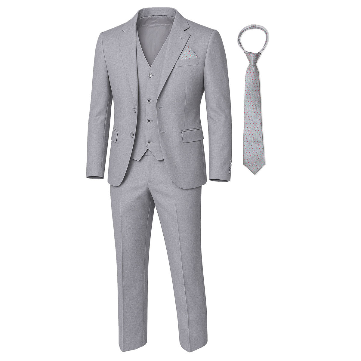 Johnnie Lene Boys 4-Piece Suit Set – Slim Fit Formal Outfit with Vest & Tie - Silver - 20