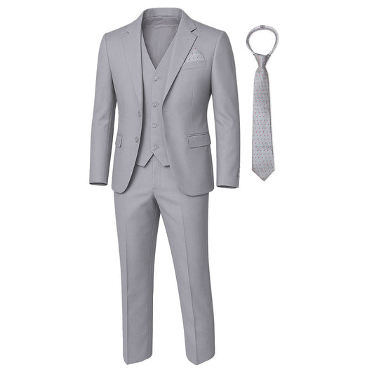 Johnnie Lene Boys 4-Piece Suit Set – Slim Fit Formal Outfit with Vest & Tie - Silver - 20