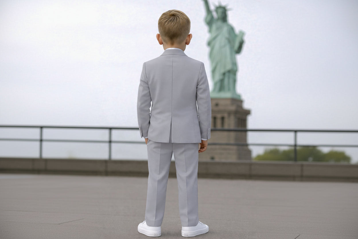 Johnnie Lene Boys 4-Piece Suit Set – Slim Fit Formal Outfit with Vest & Tie - Silver