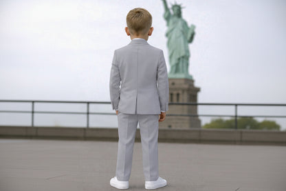 Johnnie Lene Boys 4-Piece Suit Set – Slim Fit Formal Outfit with Vest & Tie - Silver