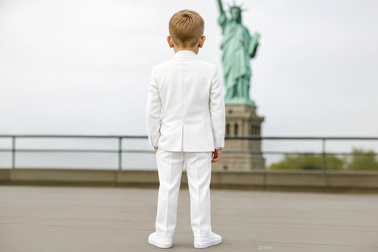 Johnnie Lene Boys 4-Piece Suit Set – Slim Fit Formal Outfit with Vest & Tie - White
