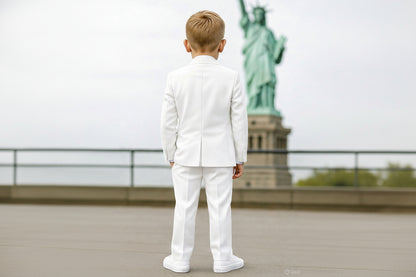 Johnnie Lene Boys 4-Piece Suit Set – Slim Fit Formal Outfit with Vest & Tie - White