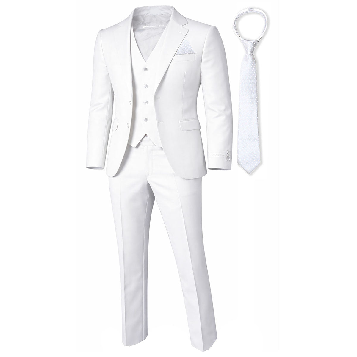Johnnie Lene Boys 4-Piece Suit Set – Slim Fit Formal Outfit with Vest & Tie - White - 20