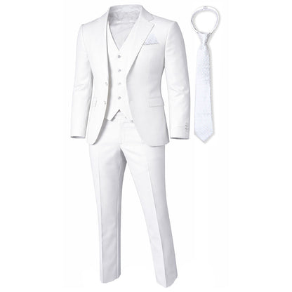 Johnnie Lene Boys 4-Piece Suit Set – Slim Fit Formal Outfit with Vest & Tie - White - 20