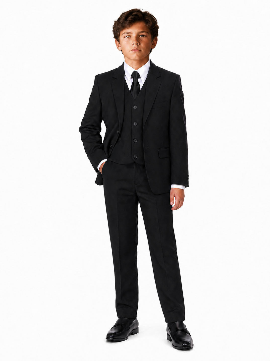 Johnnie Lene Boys Formal Dress Suit Set, Traditional Fit Infant to Teen - Black Plain