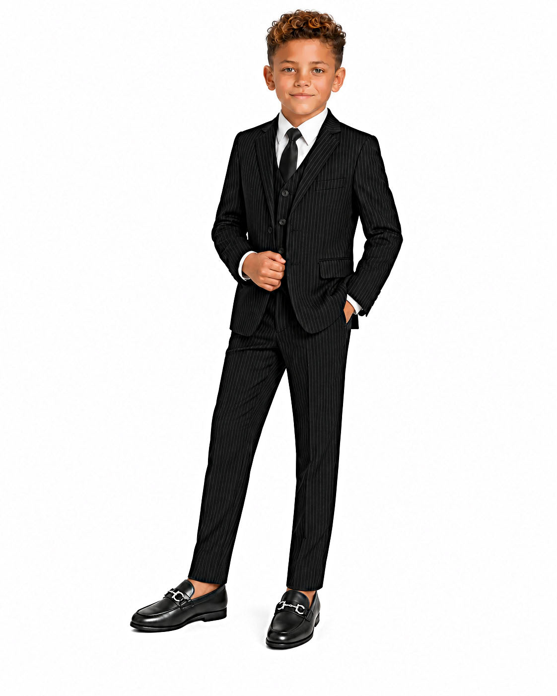 Johnnie Lene Boys Formal Dress Suit Set, Traditional Fit Infant to Teen - Pinstripe Black