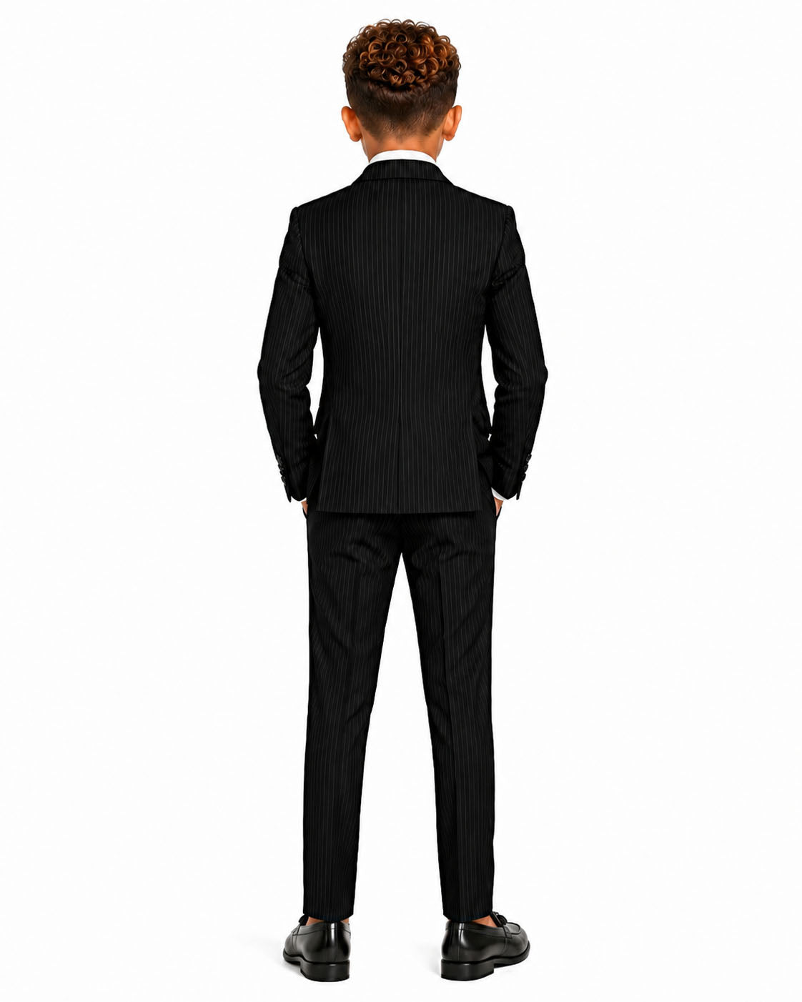 Johnnie Lene Boys Formal Dress Suit Set, Traditional Fit Infant to Teen - Pinstripe Black