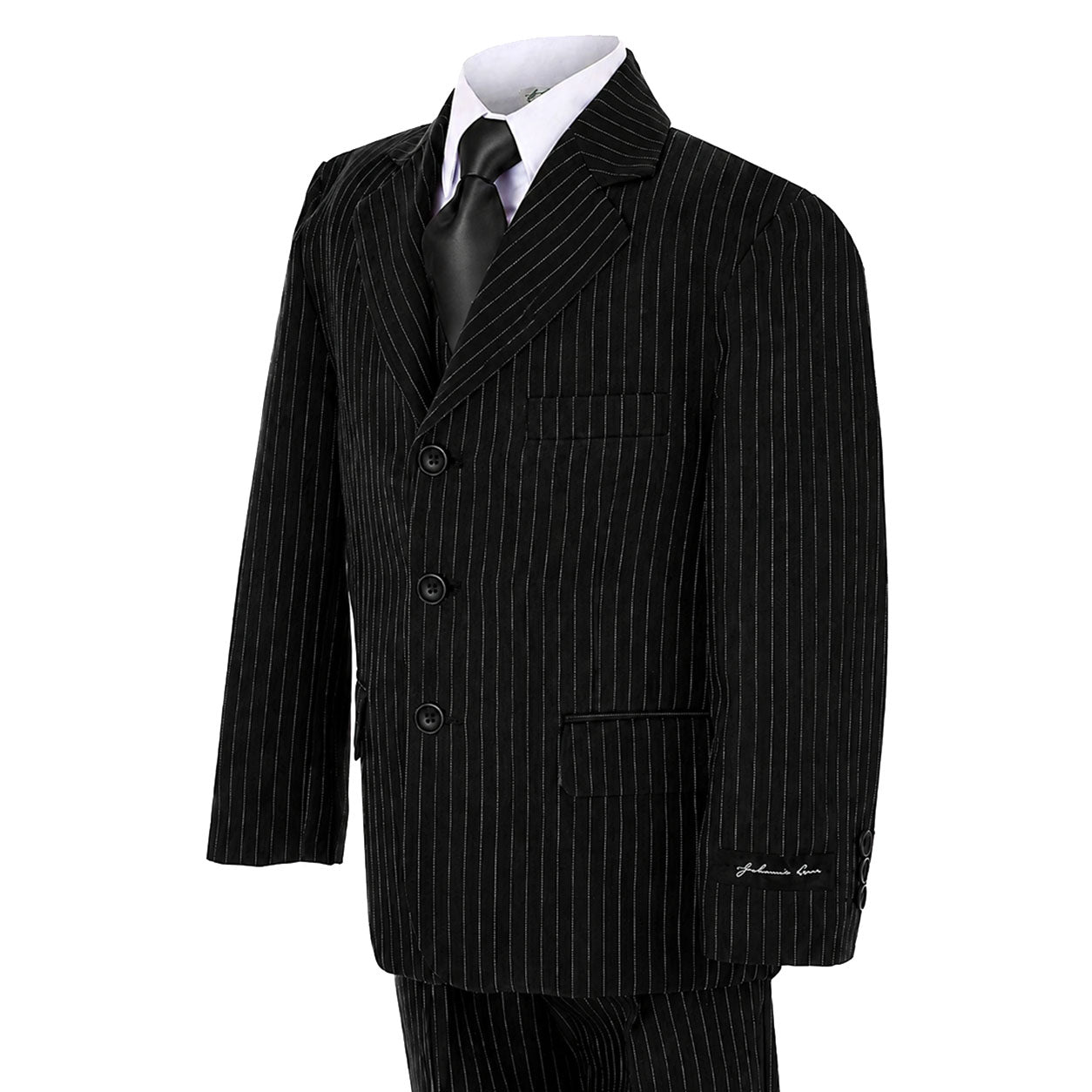 Johnnie Lene Boys Formal Dress Suit Set, Traditional Fit Infant to Teen - Pinstripe Black