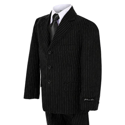 Johnnie Lene Boys Formal Dress Suit Set, Traditional Fit Infant to Teen - Pinstripe Black