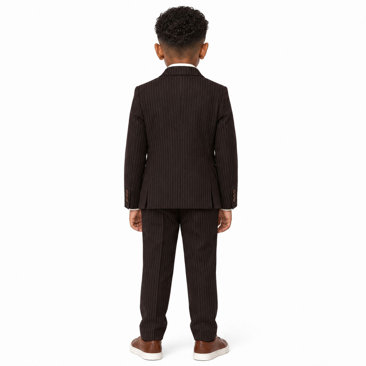 Johnnie Lene Boys Formal Dress Suit Set, Traditional Fit Infant to Teen - Pinstripe Brown