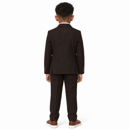 Johnnie Lene Boys Formal Dress Suit Set, Traditional Fit Infant to Teen - Pinstripe Brown