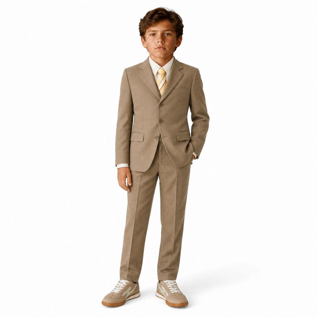 Johnnie Lene Boys Formal Dress Suit Set, Traditional Fit Infant to Teen - Natural Beige