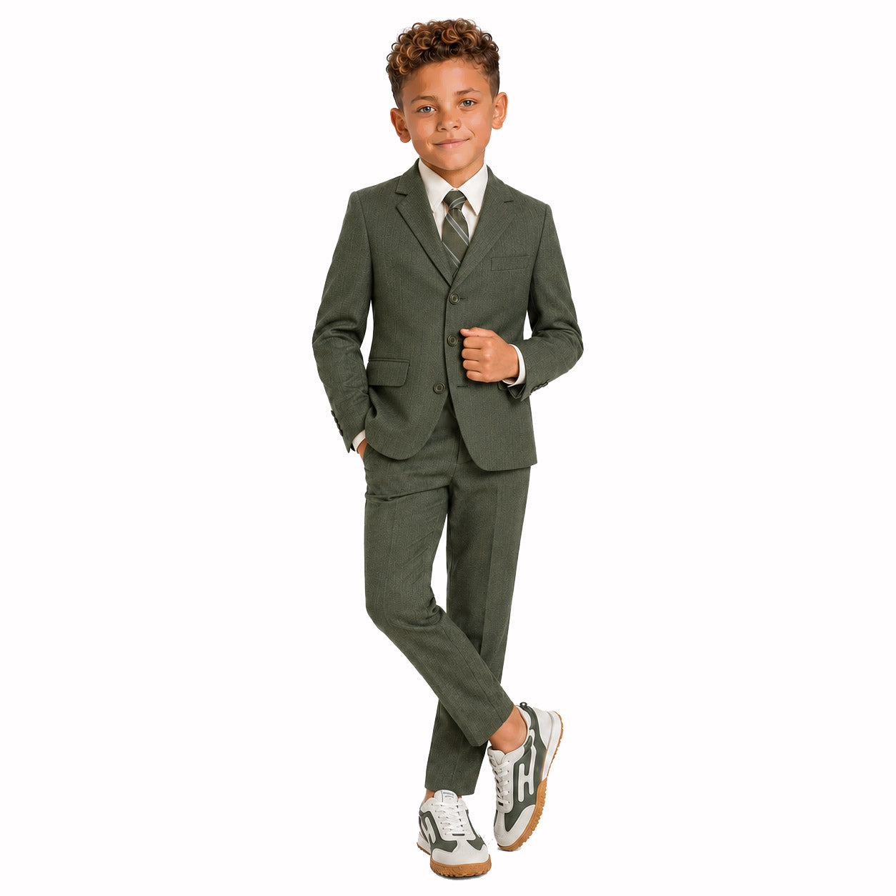 Johnnie Lene Boys Formal Dress Suit Set, Traditional Fit Infant to Teen - Olive