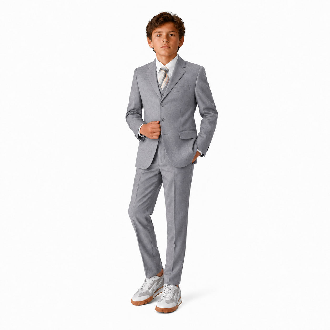 Johnnie Lene Boys Formal Dress Suit Set, Traditional Fit Infant to Teen - Silver Gray