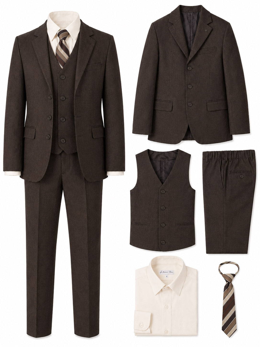 Johnnie Lene Boys Formal Dress Suit Set, Traditional Fit Infant to Teen - Brown