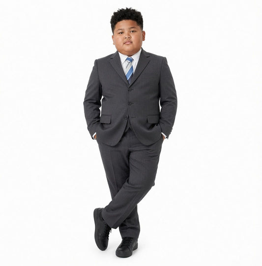 Johnnie Lene Boys Formal Dress Suit Set, Traditional Fit Infant to Teen - Charcoal Husky