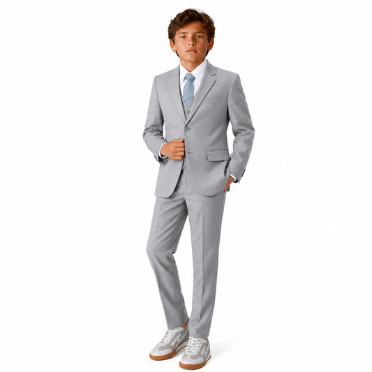 Johnnie Lene Boys Formal Dress Suit Set, Traditional Fit Infant to Teen - Silver