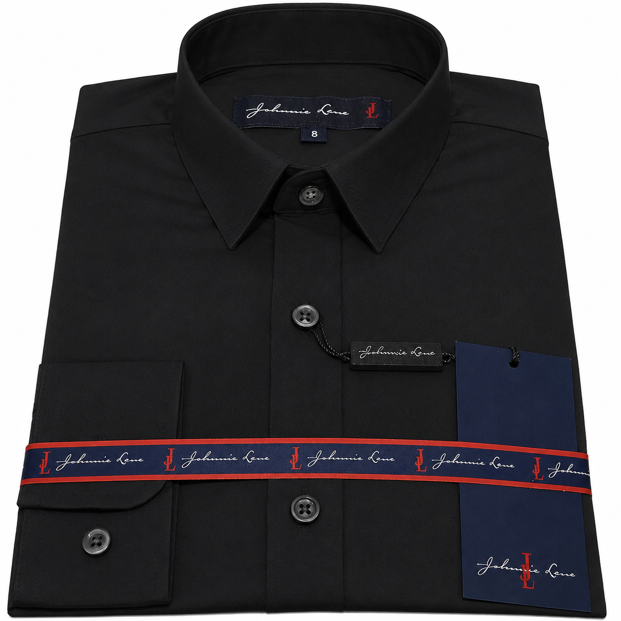 Johnnie Lene Boys Slim Fit Long Sleeve Sateen Dress Shirt - Black