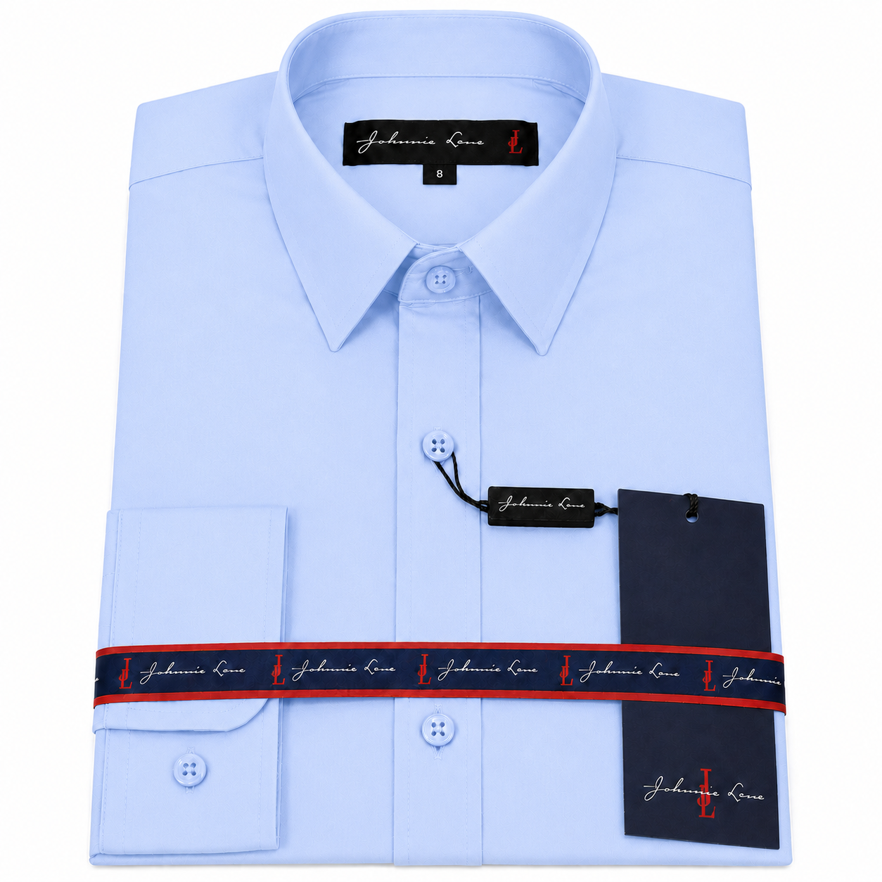 Johnnie Lene Boys Slim Fit Long Sleeve Sateen Dress Shirt - Sky Blue