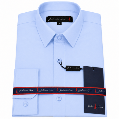 Johnnie Lene Boys Slim Fit Long Sleeve Sateen Dress Shirt - Sky Blue