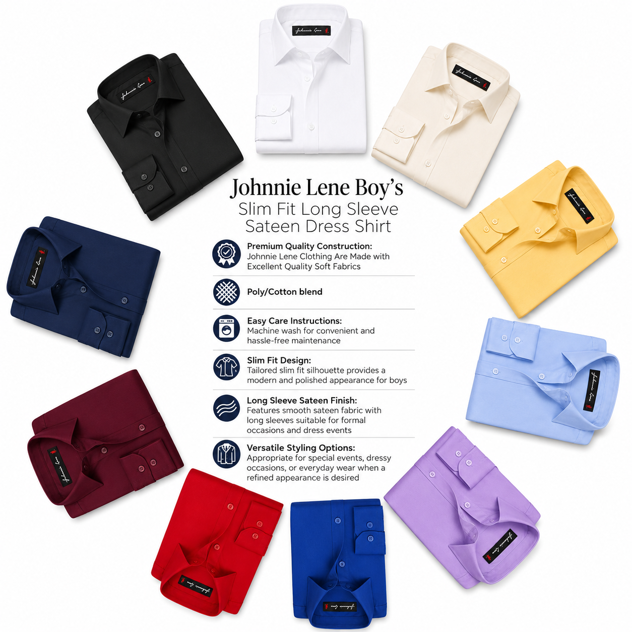 Johnnie Lene Boys Slim Fit Long Sleeve Sateen Dress Shirt - Ivory
