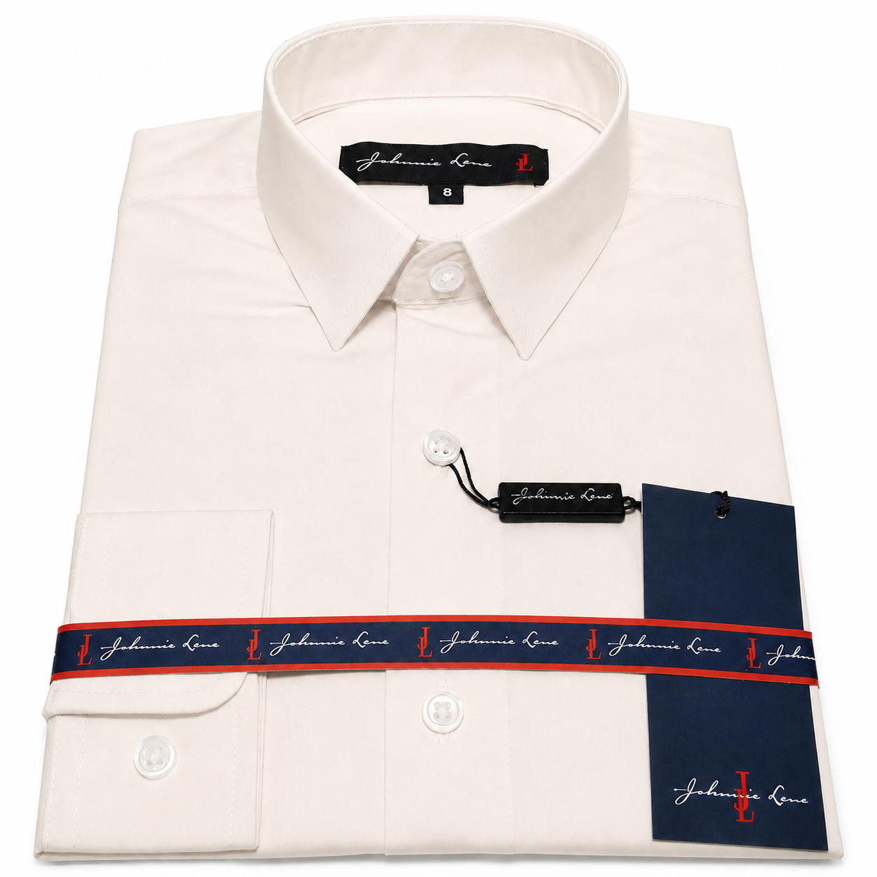 Johnnie Lene Boys Slim Fit Long Sleeve Sateen Dress Shirt - Ivory