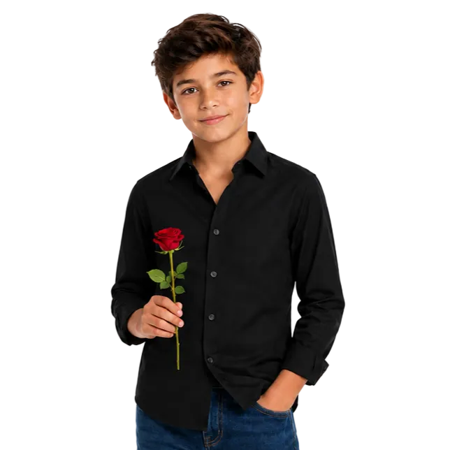 Johnnie Lene Boys Slim Fit Solid Long Sleeve Sateen Dress Shirt