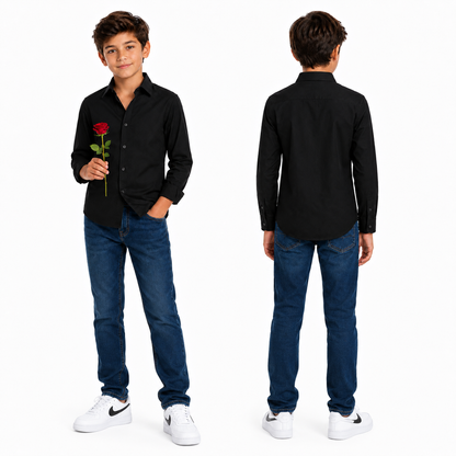 Johnnie Lene Boys Slim Fit Long Sleeve Sateen Dress Shirt - Black