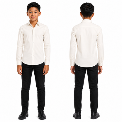 Johnnie Lene Boys Slim Fit Long Sleeve Sateen Dress Shirt - Ivory