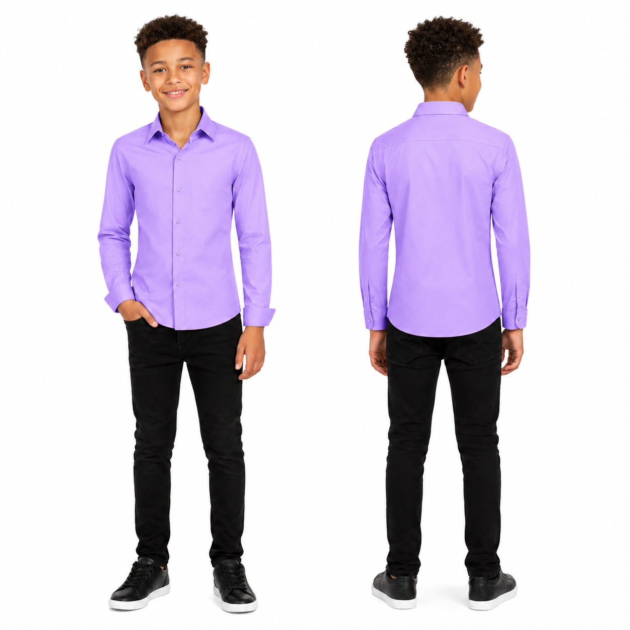 Johnnie Lene Boys Slim Fit Long Sleeve Sateen Dress Shirt - Lilac