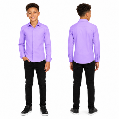 Johnnie Lene Boys Slim Fit Long Sleeve Sateen Dress Shirt - Lilac