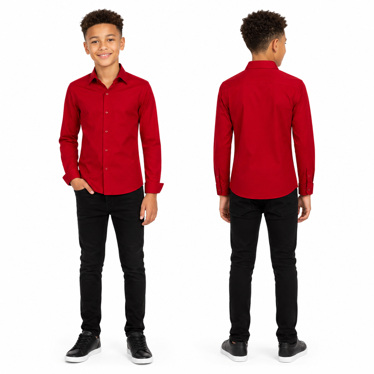 Johnnie Lene Boys Slim Fit Long Sleeve Sateen Dress Shirt - Flame Red