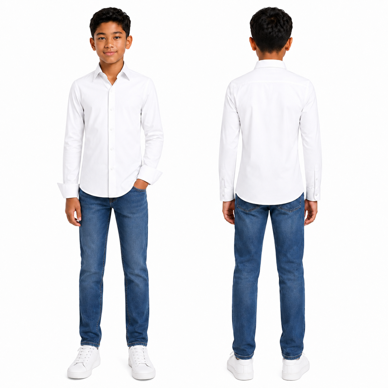 Johnnie Lene Boys Slim Fit Long Sleeve Sateen Dress Shirt - White