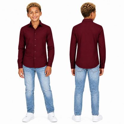 Johnnie Lene Boys Slim Fit Long Sleeve Sateen Dress Shirt - Wine
