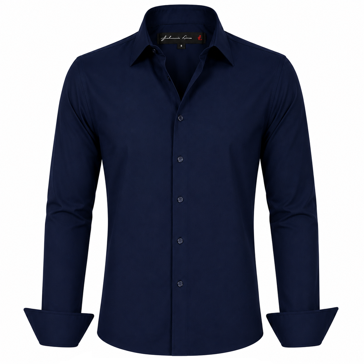 Johnnie Lene Boys Slim Fit Long Sleeve Sateen Dress Shirt - Navy
