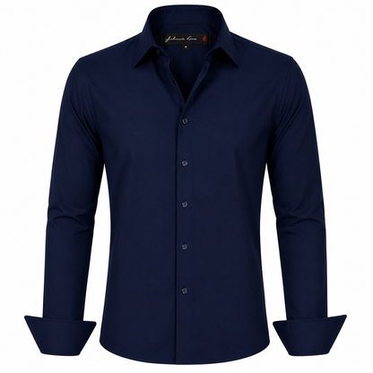 Johnnie Lene Boys Slim Fit Long Sleeve Sateen Dress Shirt - Navy
