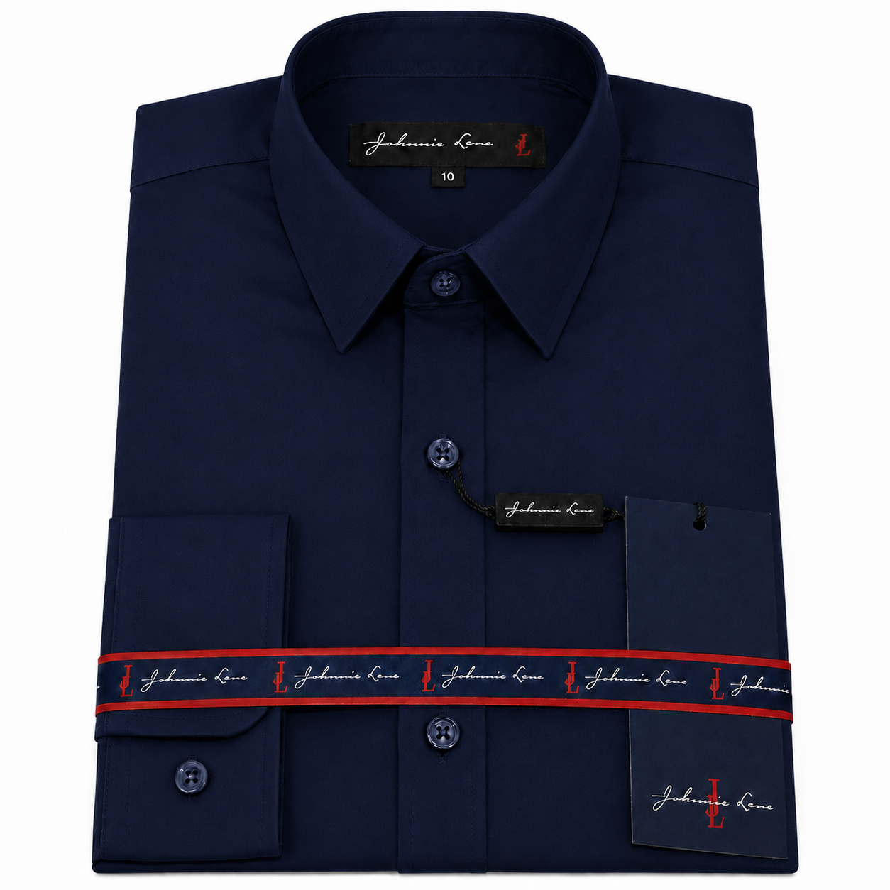 Johnnie Lene Boys Slim Fit Long Sleeve Sateen Dress Shirt - Navy