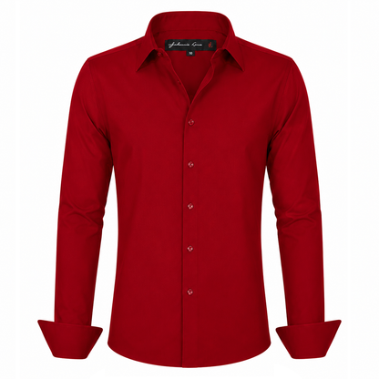 Johnnie Lene Boys Slim Fit Long Sleeve Sateen Dress Shirt - Flame Red
