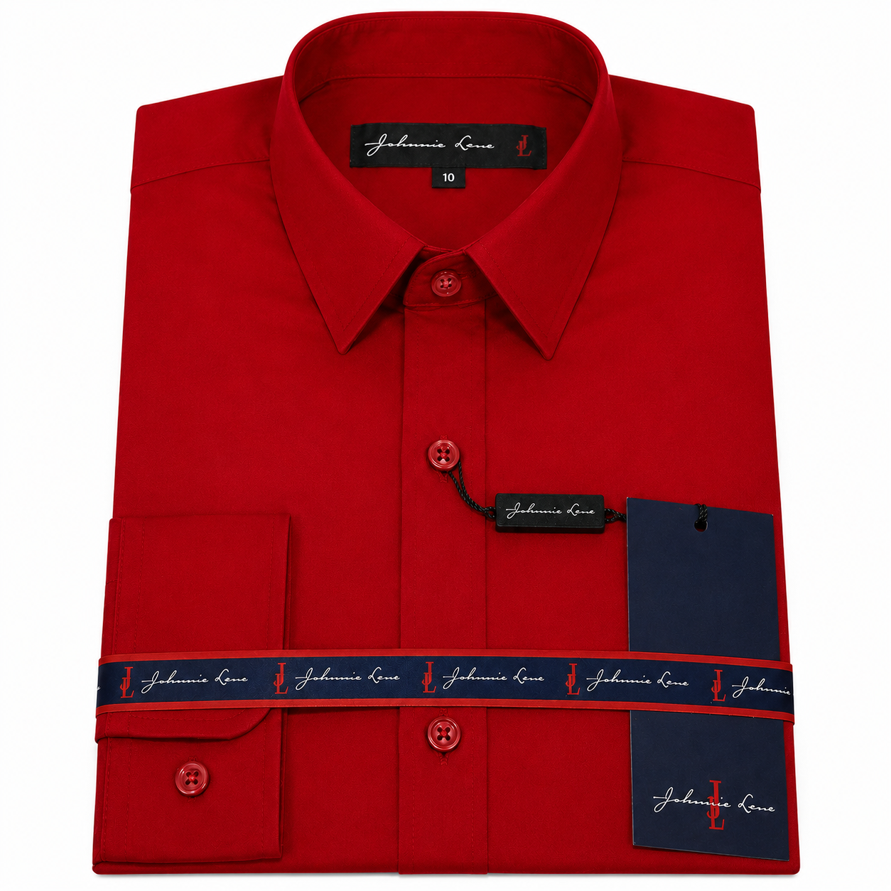 Johnnie Lene Boys Slim Fit Long Sleeve Sateen Dress Shirt - Flame Red