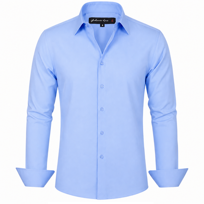Johnnie Lene Boys Slim Fit Long Sleeve Sateen Dress Shirt - Sky Blue