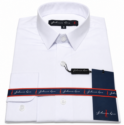Johnnie Lene Boys Slim Fit Long Sleeve Sateen Dress Shirt - White